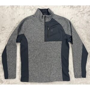 Spyder Fleece Quarter Zip Sweater Mens L Gray Knit Pullover Mock‎ Neck Hiking